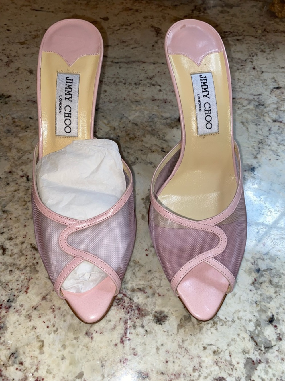 Jimmy Choo Brigitte Pink Mesh Mule Heel EU 38  US 7-7.5 Made in Italy NWOT - Picture 2 of 16